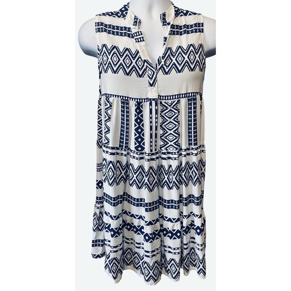 Made In Italy Dress Womens M Sleeveless Aztec Lagenlook Split Neck Swing Casual